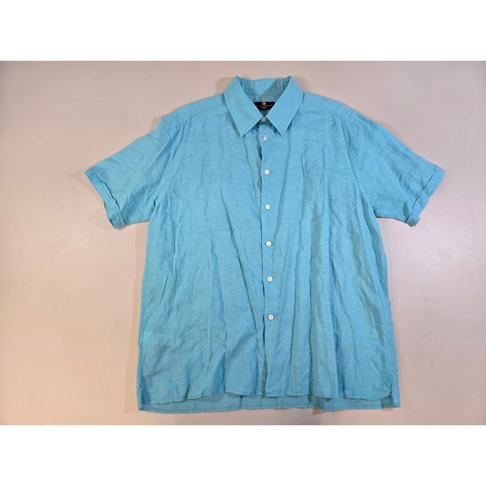 Blue Harbour Marks & Spencer Linen Blend Short‎ Sleeve Shirt Mens XL Turquoise